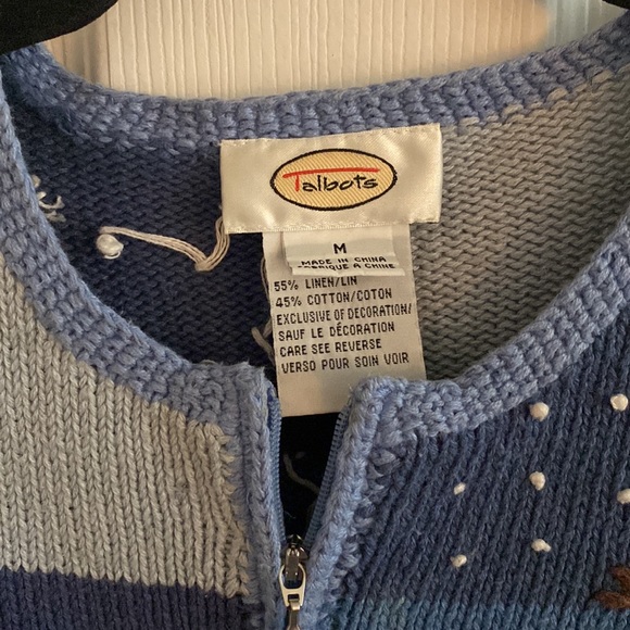 Talbot’s Snowman winter cardigan w/ zipper. Various shades of blue.Med. weight. - Picture 3 of 4